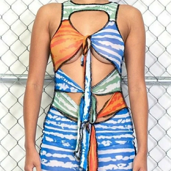 Bamboo Tie Dye Multi Color Mini Dress - Picture 2 of 6